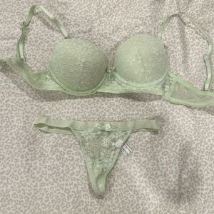 Mint Green Lace Thong Lingerie Set